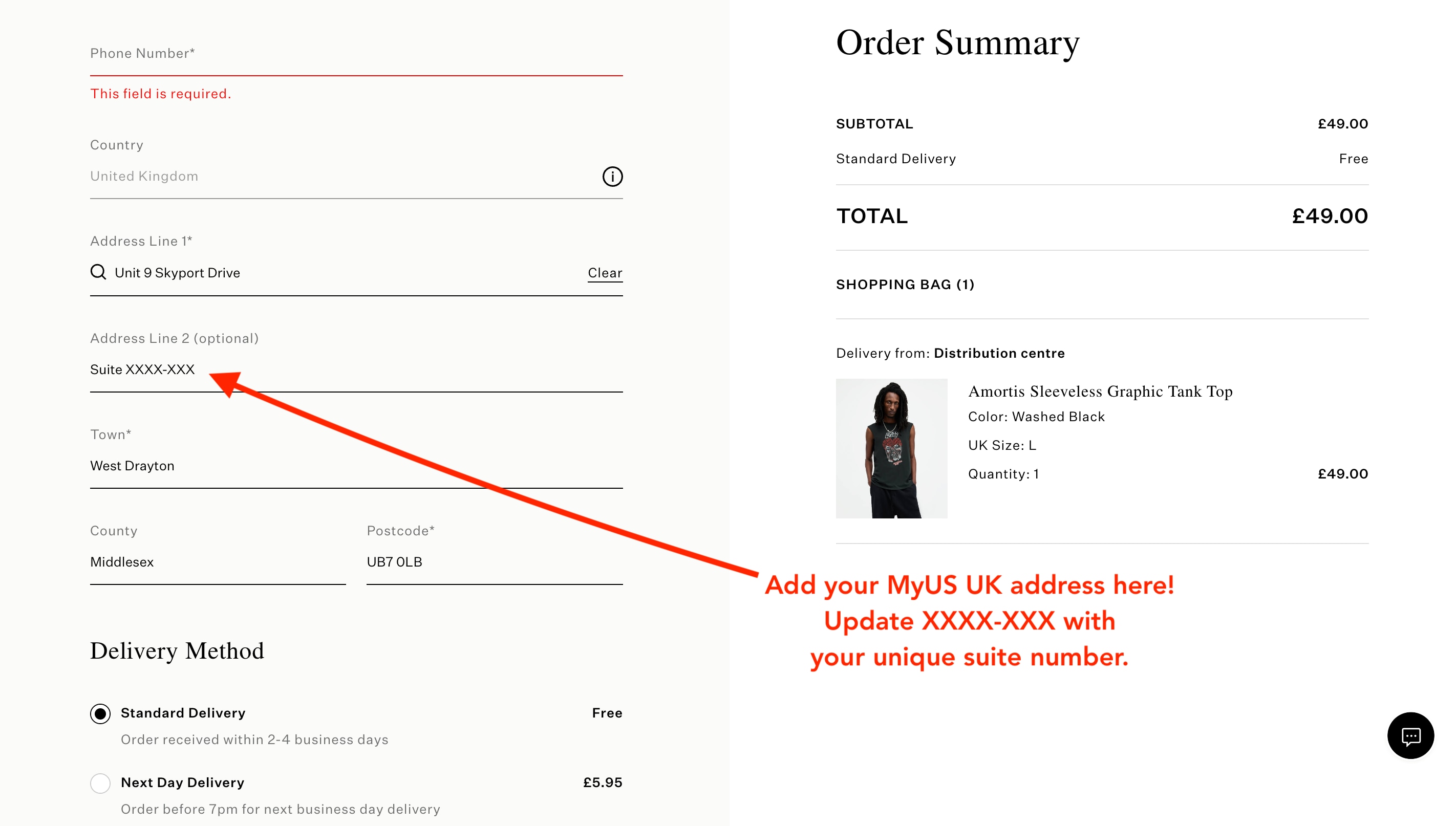 Add MyUS Address to AllSaints Guest Checkout